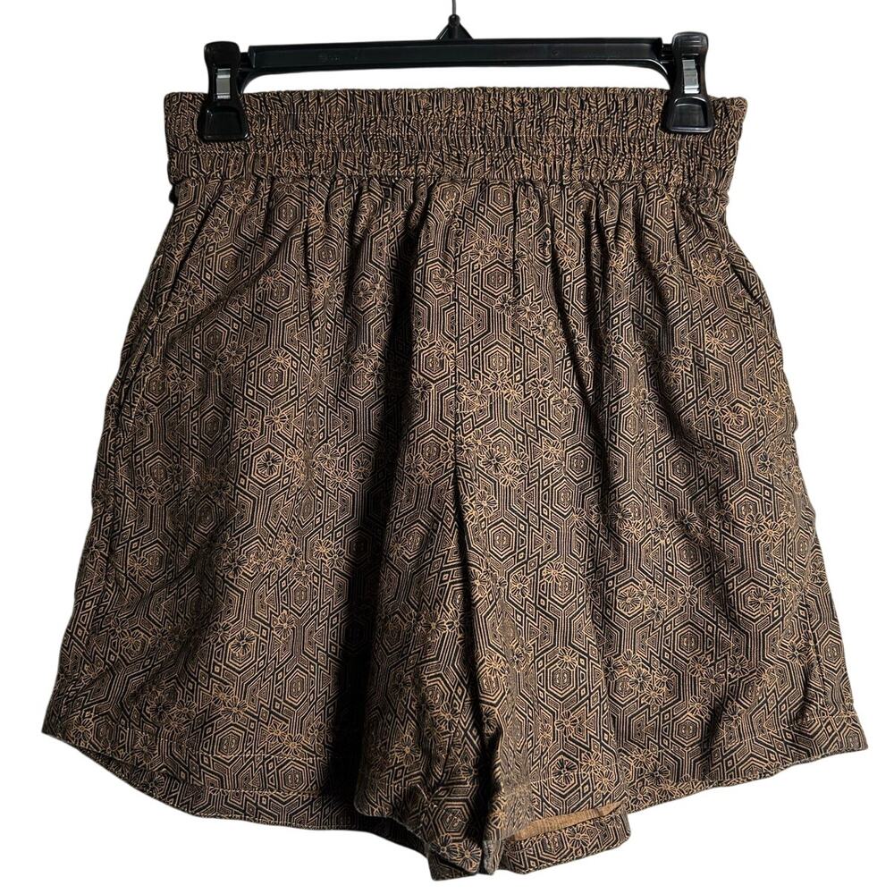 TREASURE & BOND Shorts NEW Pull-on Linen Blend Geometric Print Brown Sz XS